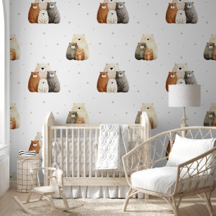 Papel Pintado Dulce familia de osos acuarela Boho Nursery