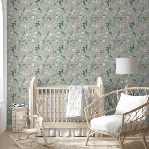 Papel Pintado Dulce Pastel Verde Acuarela Floral