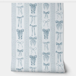 Papel Pintado Dusty Blue Bows and Lace with Vertical Stripes