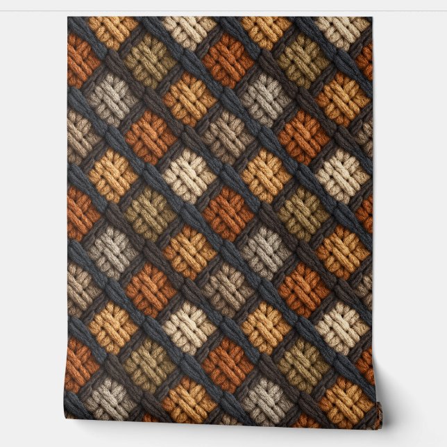Papel Pintado Earthtone Crochet Diamond Pattern (Desenrollar)