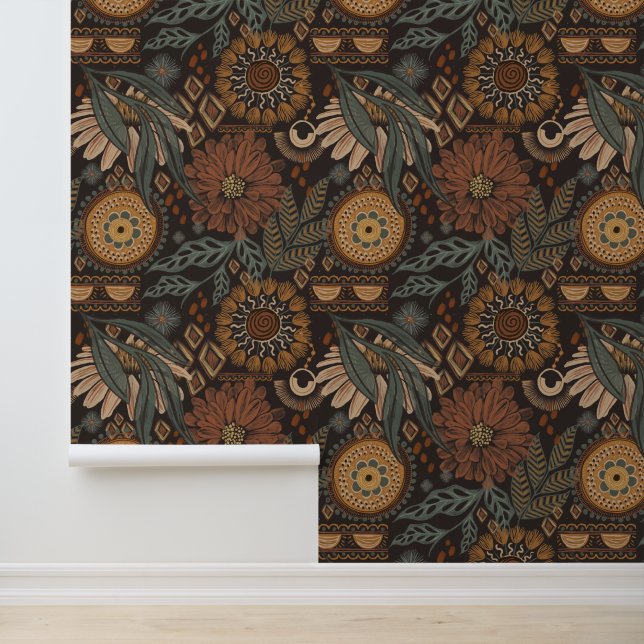 Papel Pintado Earthy Dark Boho Doodles (Solicitud)