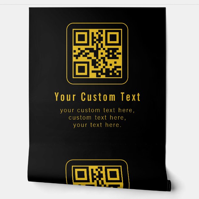 Papel Pintado Editable QR Code & Text Template | Black & Gold (Desenrollar)