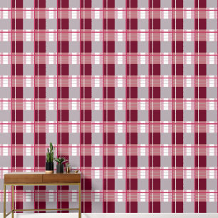Papel Pintado Efecto de cuadros escoceses rojos cálidos grises y