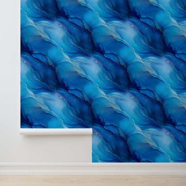 Papel Pintado Efecto Marble Shimmer Azul Estética Europea (Solicitud)