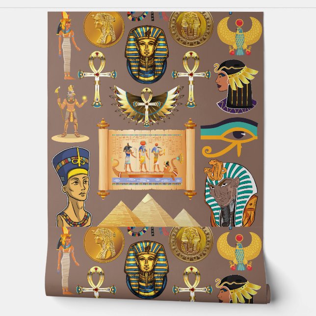 Papel Pintado Egyptian Ancient Hieroglyphic Pattern Symbol (Desenrollar)