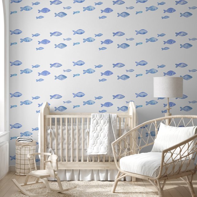 Papel Pintado El dormitorio de los niños pez de mar azul bebé (Niños)