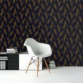 Papel Pintado El oro azul real deja patrón botánico