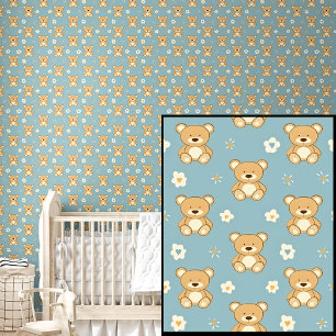 Papel Pintado El peluche marrón lleva estrellas blancas en azul 