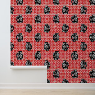 Papel Pintado Elefante de Chinoiserie sobre Bambú - Negro y Rojo