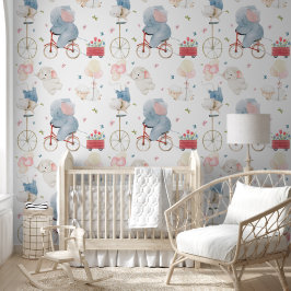 Papel Pintado Elefante de Pastel Suave Animales Bebés Guardería