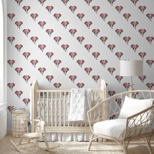Papel Pintado Elefante rosa en diseño blanco