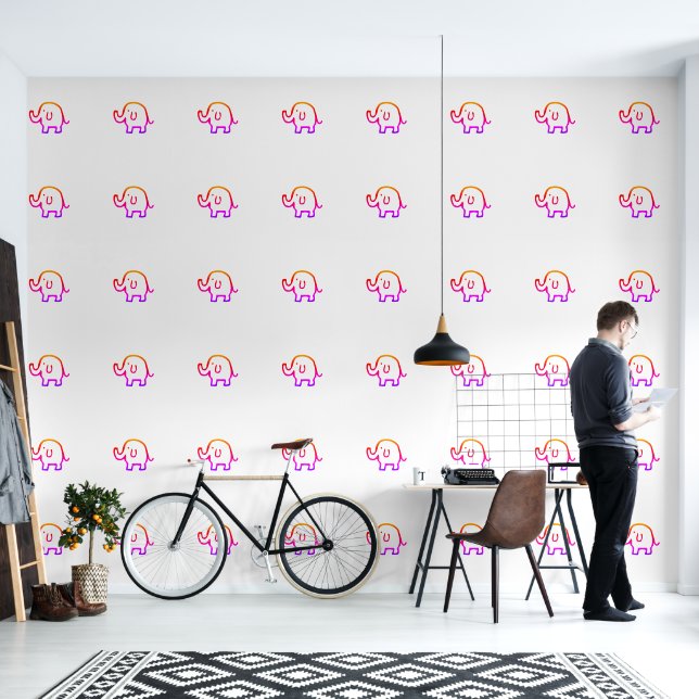 Papel Pintado Elefantes Bebés Patrones de animales Cuidados Blan (Sala de estar)