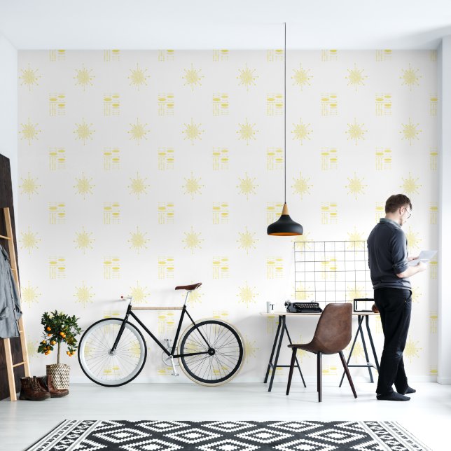 Papel Pintado Elegancia amarilla MidCentury MCM atómico moderno (Sala de estar)