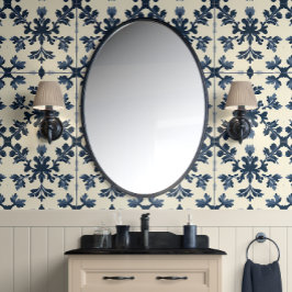 Papel Pintado Elegancia botánica - Marina e Marfil - Tradicional