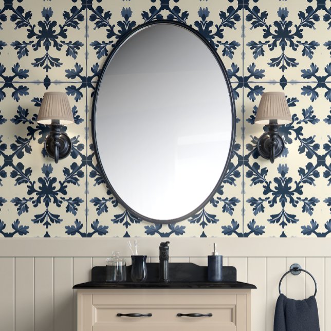 Papel Pintado Elegancia botánica - Marina e Marfil - Tradicional (Navy Botanical Grace Peel and Stick Wallpaper)
