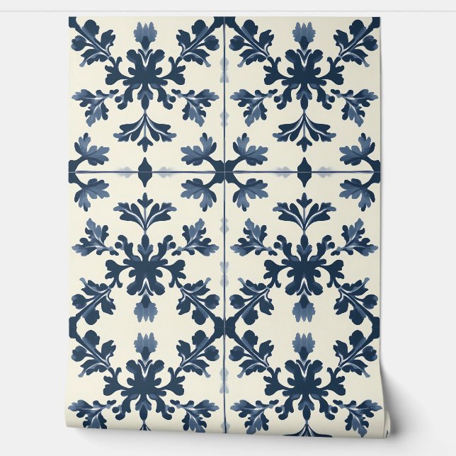 Papel Pintado Elegancia botánica - Marina e Marfil - Tradicional (Desenrollar)