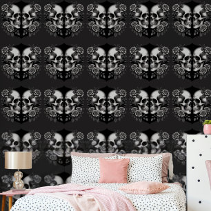 Papel Pintado Elegancia Eterna: Calavera gótica y Rosas