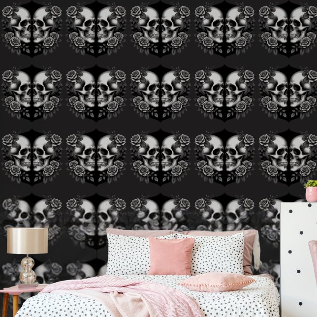 Papel Pintado Elegancia Eterna: Calavera gótica y Rosas (Subido por el creador)