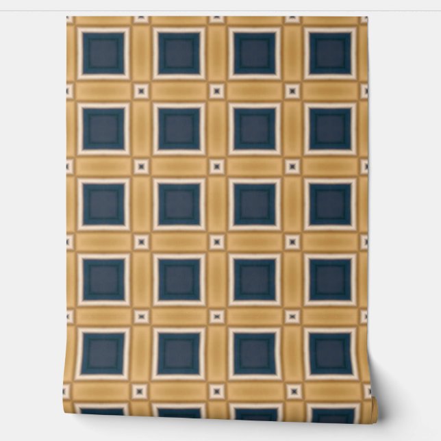 Papel Pintado Elegancia geométrica marina y de oro (Desenrollar)