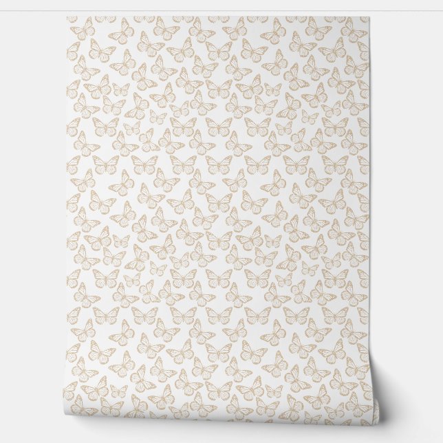 Papel Pintado Elegant Butterflies Girly Cute Pretty White Taupe (Desenrollar)