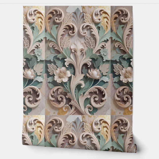 Papel Pintado Elegant Carved Floral Baroque Design (Desenrollar)