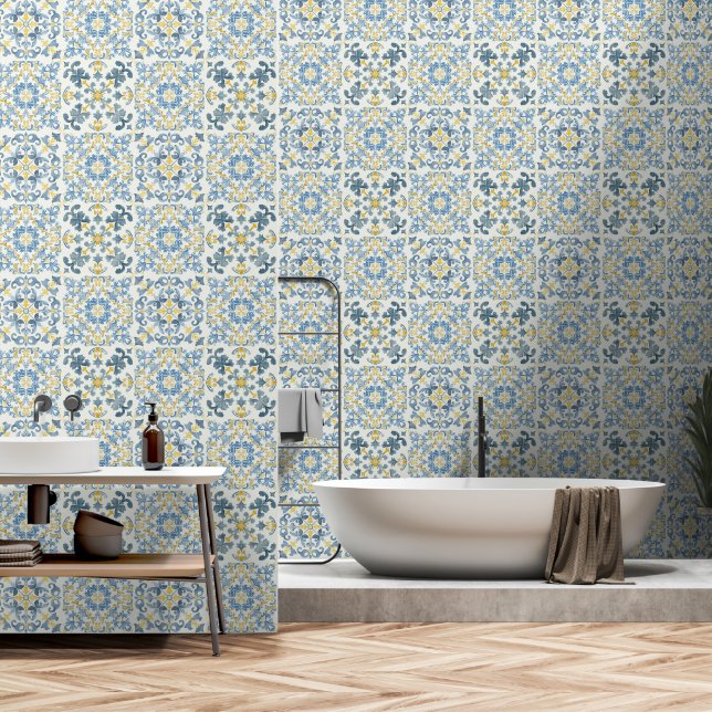 Papel Pintado Elegant Italian Blue Tile (Baño)