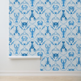 Papel Pintado Elegant Lobster and Crabs in Cornflower Blue