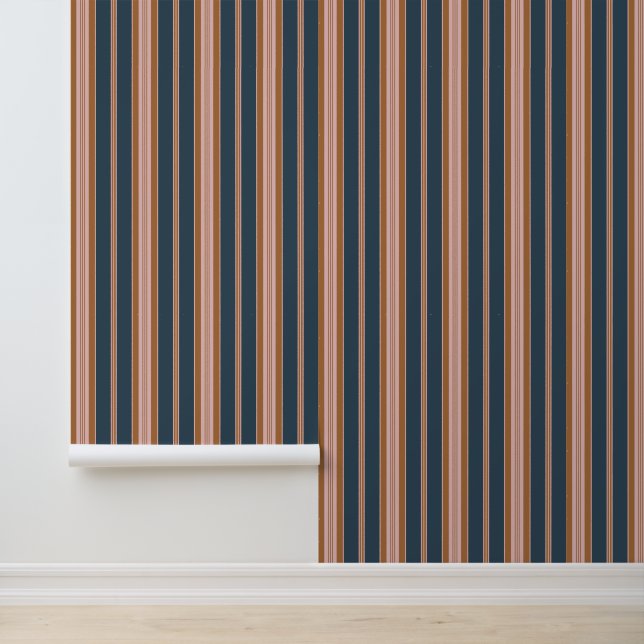 Papel Pintado Elegant Navy Brown Pink Ticking Stripe (Solicitud)