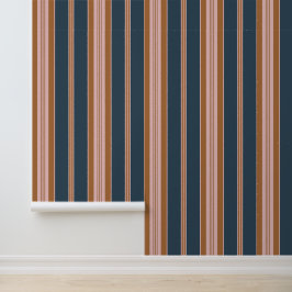 Papel Pintado Elegant Navy Brown Pink Ticking Stripe