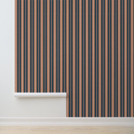Papel Pintado Elegant Navy Brown Pink Ticking Stripe