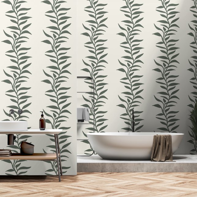 Papel Pintado Elegant Plants in Flow XL 1 dark green silhouette (Baño)