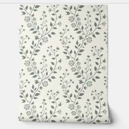 Papel Pintado Elegant Sage Cream Minimalist Boho Floral Pattern
