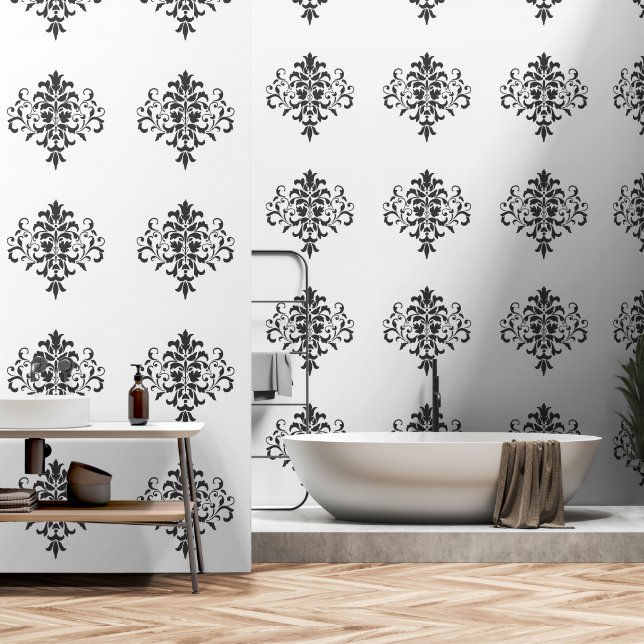 Papel Pintado Elegant, Sophisticated Black and White Damask (Baño)