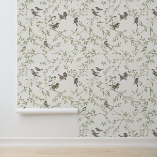 Papel Pintado Elegant Vintage Bird and Branch Pattern