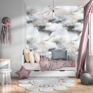 Papel Pintado Elegante acuarela Clouds Whimsical Oscuro Gris