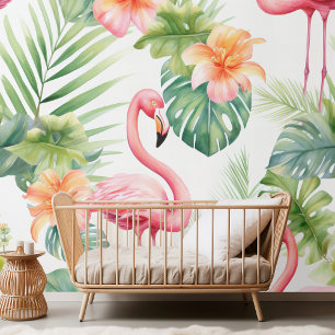 Papel Pintado Elegante acuarela Flamingo y tropical floral