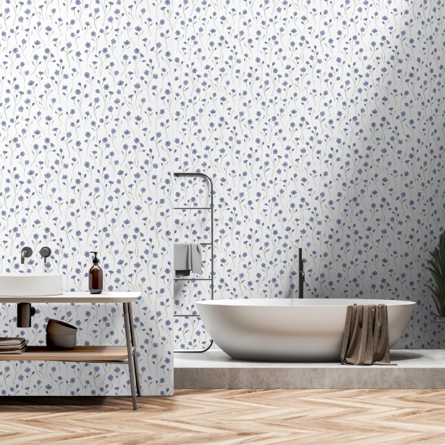 Papel Pintado Elegante acuarela Floral Patrón azul blanco DIY (Baño)