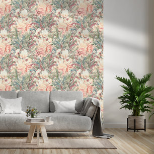 Papel Pintado Elegante Acuarela Floral Y Verde Pino