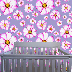 Papel Pintado Elegante acuarela Flores de Cosmos Blanco Rosa
