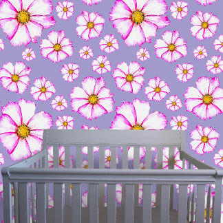 Papel Pintado Elegante acuarela Flores de Cosmos Blanco Rosa