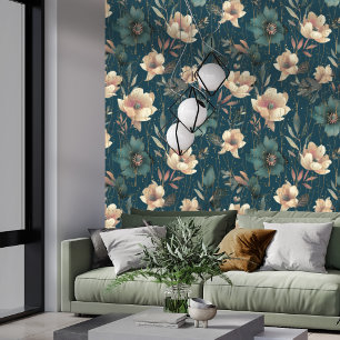 Papel Pintado Elegante acuarela Patrón botánico Azul oscuro