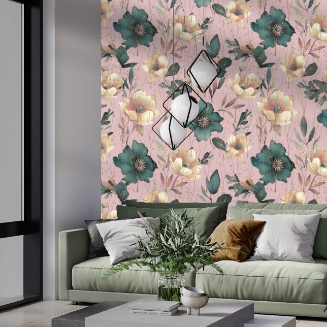 Papel Pintado Elegante acuarela Patrón botánico Rubor Rosa (Subido por el creador)