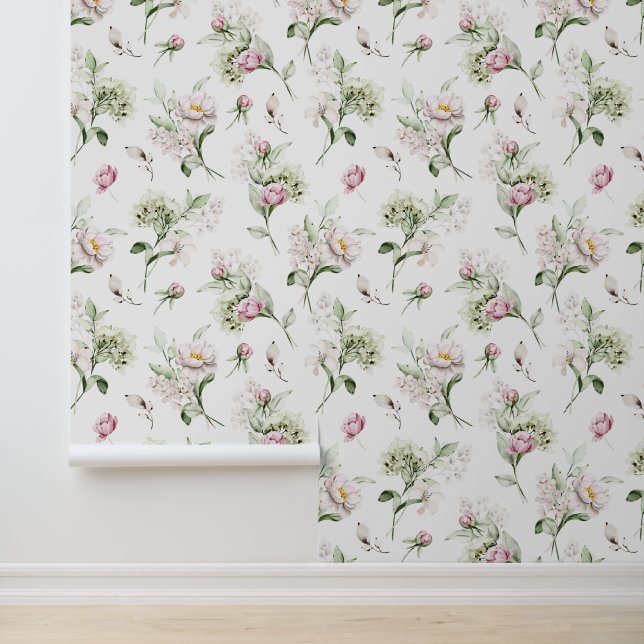 Papel Pintado Elegante acuarela Peonies Vintage Floral (Solicitud)