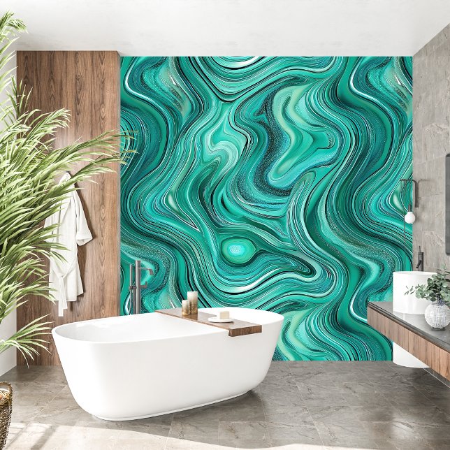 Papel Pintado Elegante agitación Olas Agato de turquesa líquido (Elegant swirling Waves Liquid Turquoise Agate Wallpaper)