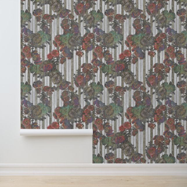 Papel Pintado Elegante antigüo Shabby floral a rayas (Solicitud)