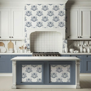 Papel Pintado Elegante azul francés Toile Pavo Conejo Gallo