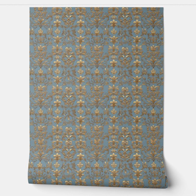Papel Pintado Elegante azul vintage y oro (Desenrollar)