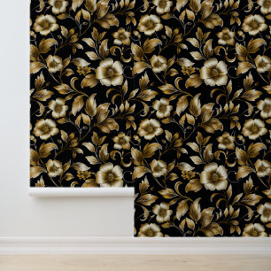 Papel Pintado Elegante baldosas de color negro dorado