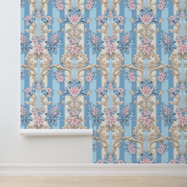 Papel Pintado Elegante barroco azul claro (Solicitud)