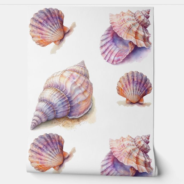 Papel Pintado Elegante Beach Wedding Seashells Perlas Náuticas (Desenrollar)